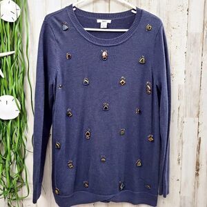 Bar III Embellished Sweater Blue Size Medium